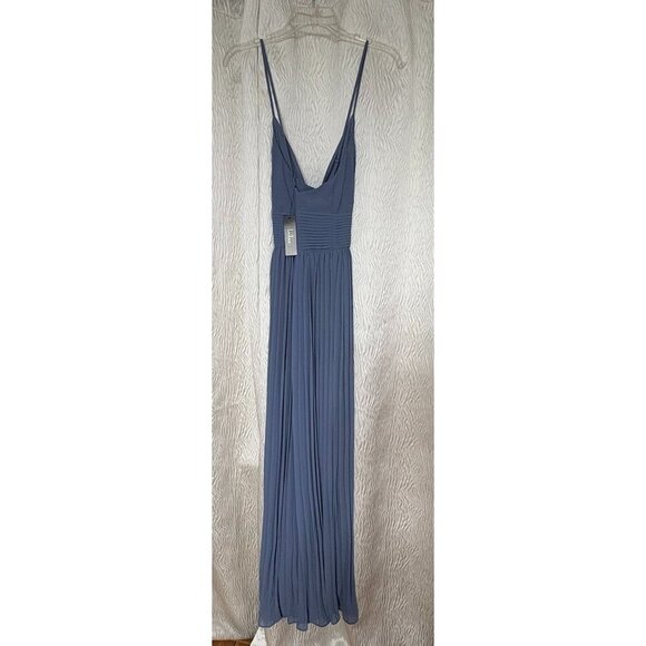Lulus Dusty Blue Pleated Maxi Dress With Crisscross Back V-Neck New Women's S - Picture 12 of 12